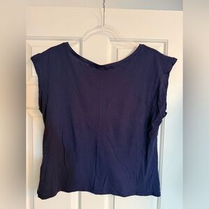 Navy V Back Cap Sleeve Cotton Tee